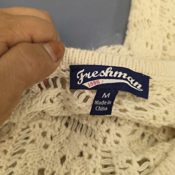 Freshmen Cream Crochet Long Duster Open Cardigan Sweater Size Medium - Picture 6 of 10